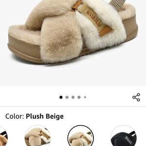 SOLD ELSEWHERE  Kuailu Women's furry Plush Beige Faux Fur Sandals.